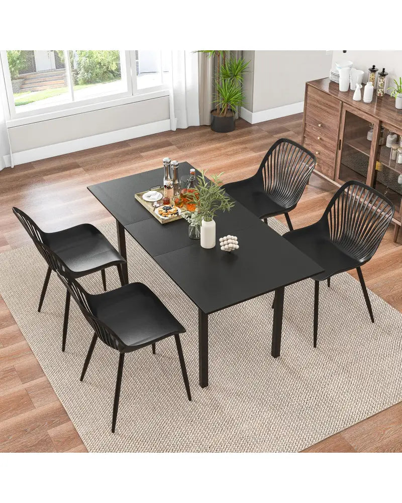 Modern Kitchen Chairs with Metal Legs Cutout Backrest Curved Seat for Dining Room Home Office-Black - Black - Dining