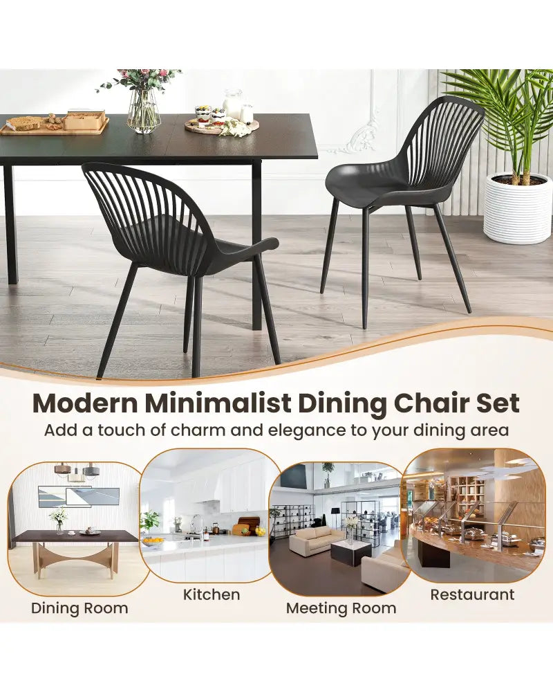 Modern Kitchen Chairs with Metal Legs Cutout Backrest Curved Seat for Dining Room Home Office-Black - Black - Dining