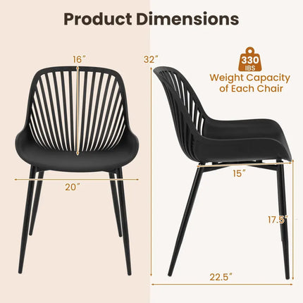 Modern Kitchen Chairs with Metal Legs Cutout Backrest Curved Seat for Dining Room Home Office-Black - Black - Dining