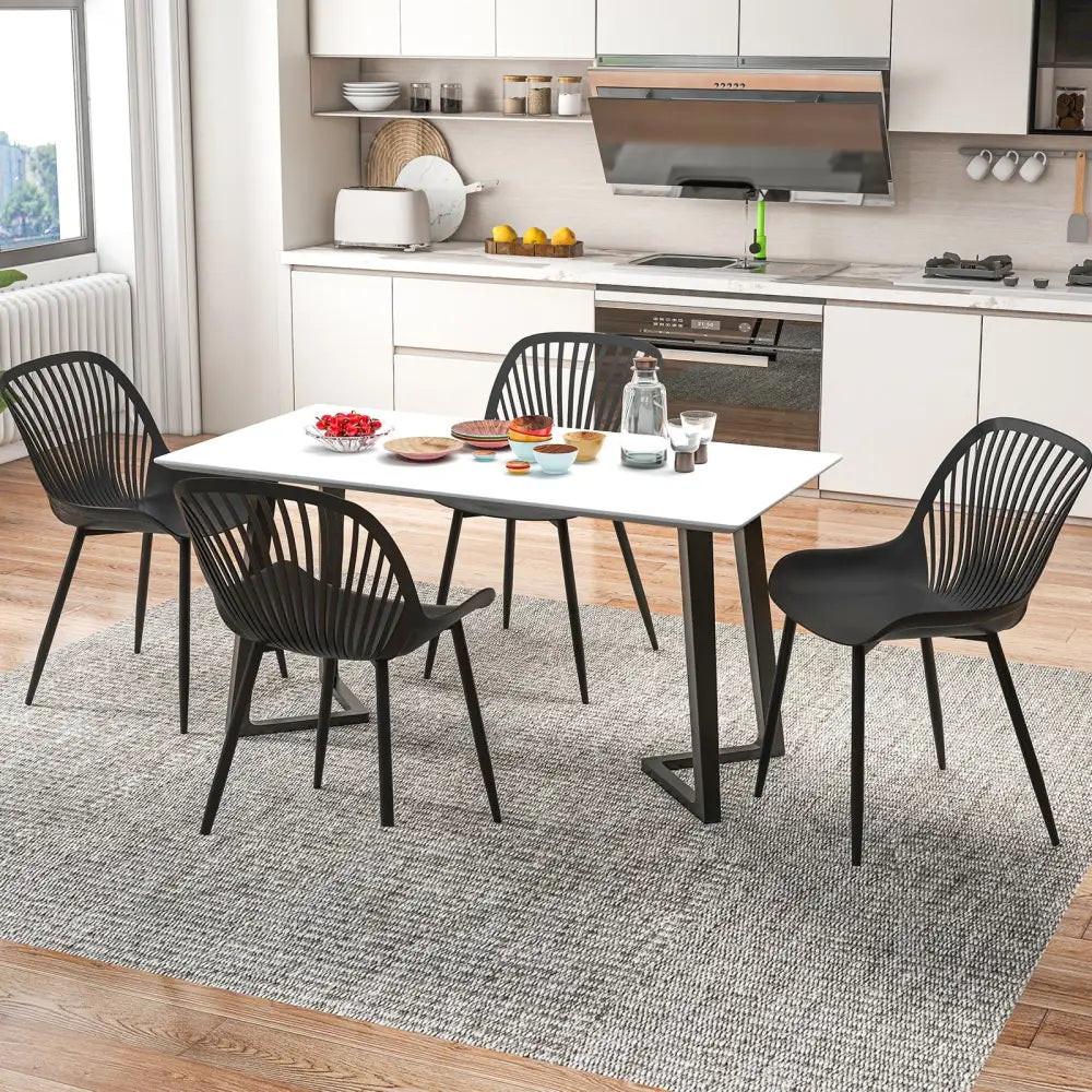 Modern Kitchen Chairs with Metal Legs Cutout Backrest Curved Seat for Dining Room Home Office-Black - Black - Dining