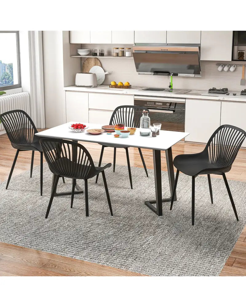 Modern Kitchen Chairs with Metal Legs Cutout Backrest Curved Seat for Dining Room Home Office-Black - Black - Dining