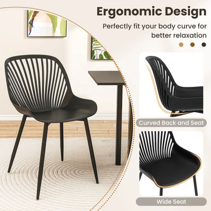 Modern Kitchen Chairs with Metal Legs Cutout Backrest Curved Seat for Dining Room Home Office-Black - Black - Dining