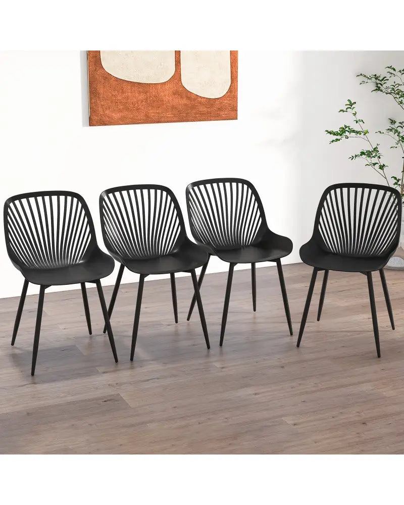Modern Kitchen Chairs with Metal Legs Cutout Backrest Curved Seat for Dining Room Home Office-Black - Black - Dining
