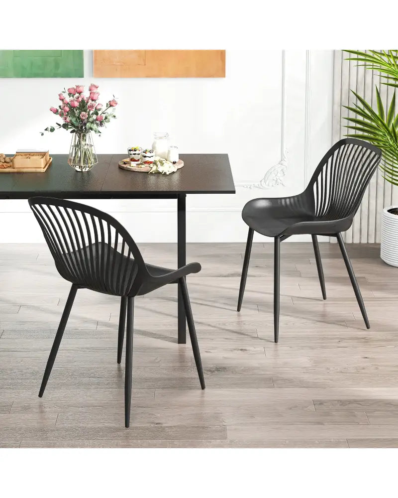 Modern Kitchen Chairs with Metal Legs Cutout Backrest Curved Seat for Dining Room Home Office-Black - Black - Dining