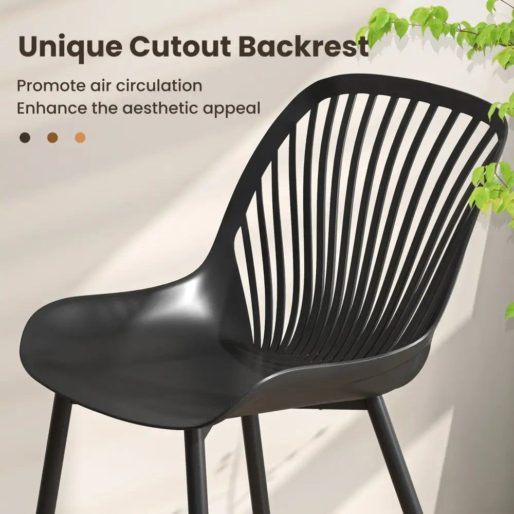 Modern Kitchen Chairs with Metal Legs Cutout Backrest Curved Seat for Dining Room Home Office-Black - Black - Dining