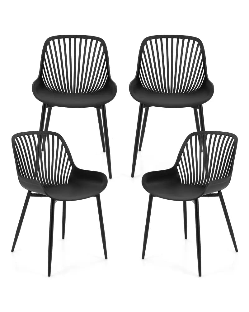Modern Kitchen Chairs with Metal Legs Cutout Backrest Curved Seat for Dining Room Home Office-Black - Black - Dining