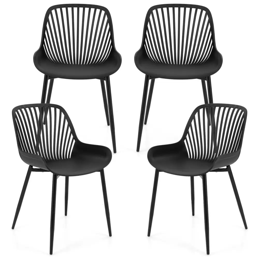 Modern Kitchen Chairs with Metal Legs Cutout Backrest Curved Seat for Dining Room Home Office-Black - Black - Dining