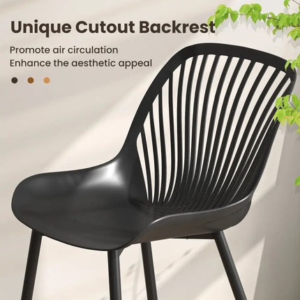 Modern Kitchen Chairs with Metal Legs Cutout Backrest Curved Seat for Dining Room Home Office-Black - Black - Dining