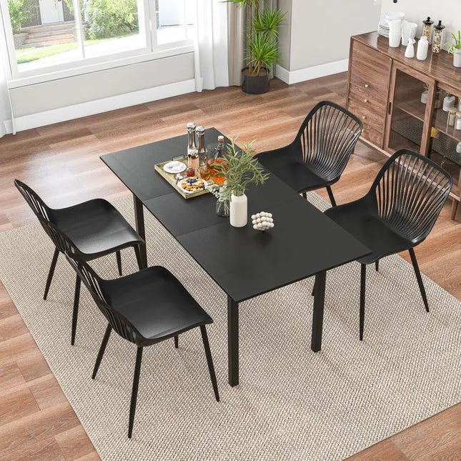 Modern Kitchen Chairs with Metal Legs Cutout Backrest Curved Seat for Dining Room Home Office-Black - Black - Dining