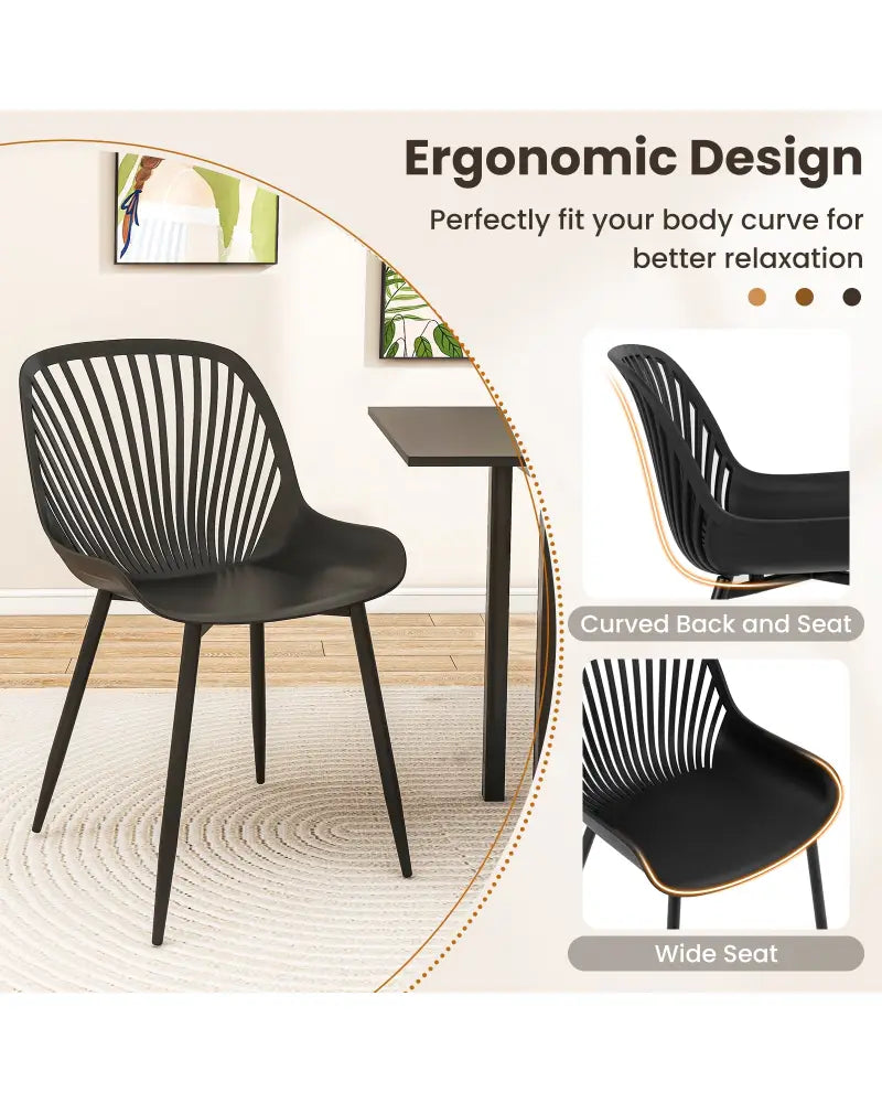 Modern Kitchen Chairs with Metal Legs Cutout Backrest Curved Seat for Dining Room Home Office-Black - Black - Dining