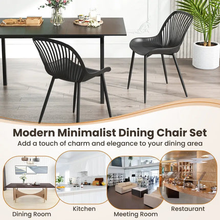 Modern Kitchen Chairs with Metal Legs Cutout Backrest Curved Seat for Dining Room Home Office-Black - Black - Dining