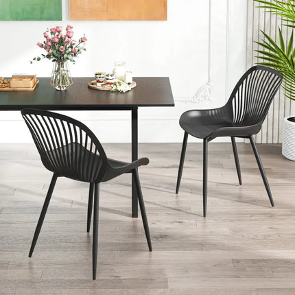 Modern Kitchen Chairs with Metal Legs Cutout Backrest Curved Seat for Dining Room Home Office-Black - Black - Dining