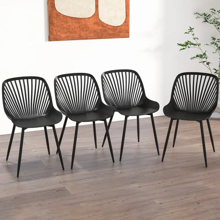 Modern Kitchen Chairs with Metal Legs Cutout Backrest Curved Seat for Dining Room Home Office-Black - Black - Dining