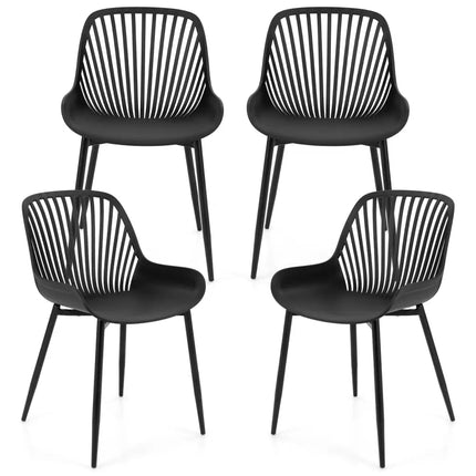 Modern Kitchen Chairs with Metal Legs Cutout Backrest Curved Seat for Dining Room Home Office-Black - Black - Dining