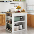 Modern Kitchen Island with Rubber Wood Countertop and Storage-White - White - Kitchen Islands & Carts