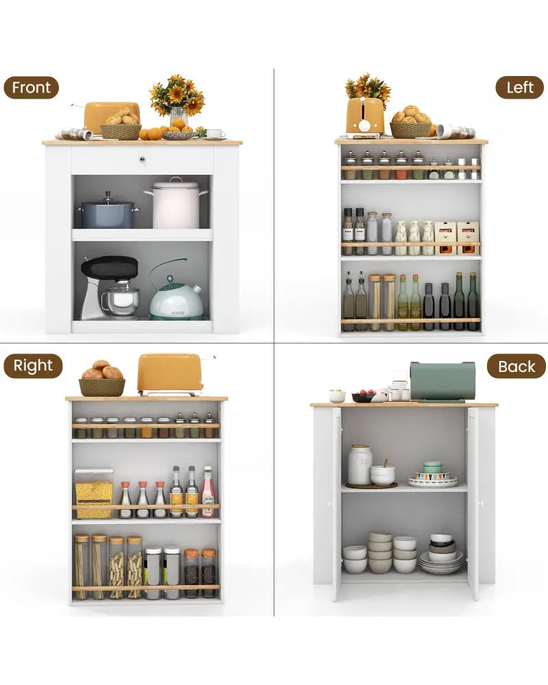 Modern Kitchen Island with Rubber Wood Countertop and Storage-White - White - Kitchen Islands & Carts