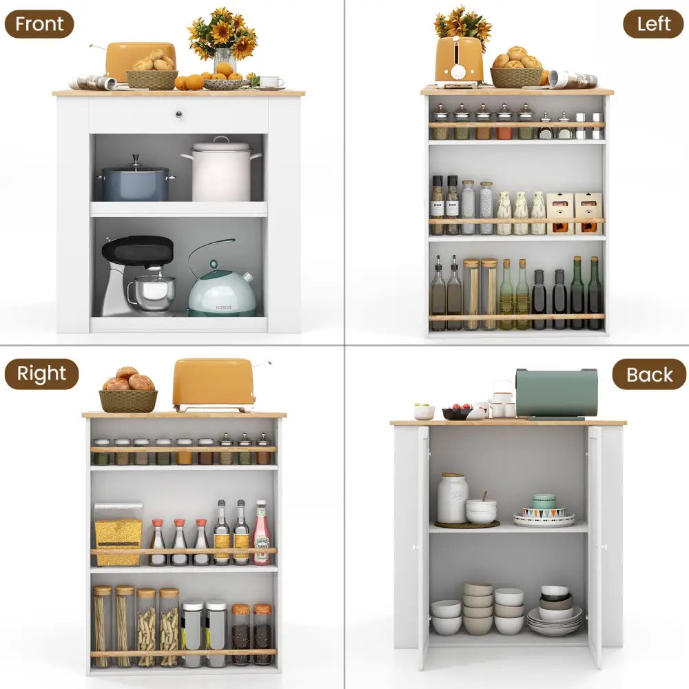 Modern Kitchen Island with Rubber Wood Countertop and Storage-White - White - Kitchen Islands & Carts