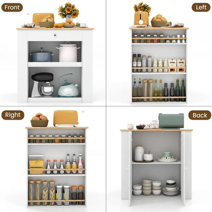 Modern Kitchen Island with Rubber Wood Countertop and Storage-White - White - Kitchen Islands & Carts