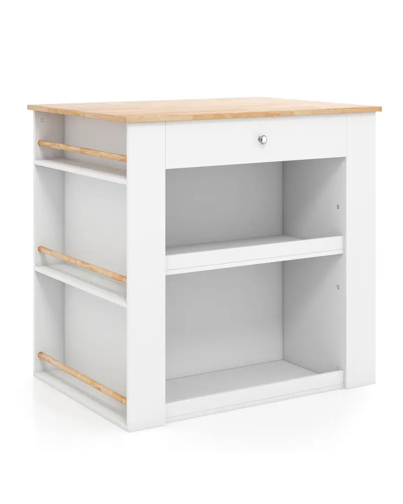 Modern Kitchen Island with Rubber Wood Countertop and Storage-White - White - Kitchen Islands & Carts