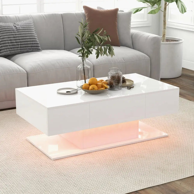 Modern LED Coffee Table with 20 Color LED Lights and 2 Storage Drawers-White - White - Coffee Tables