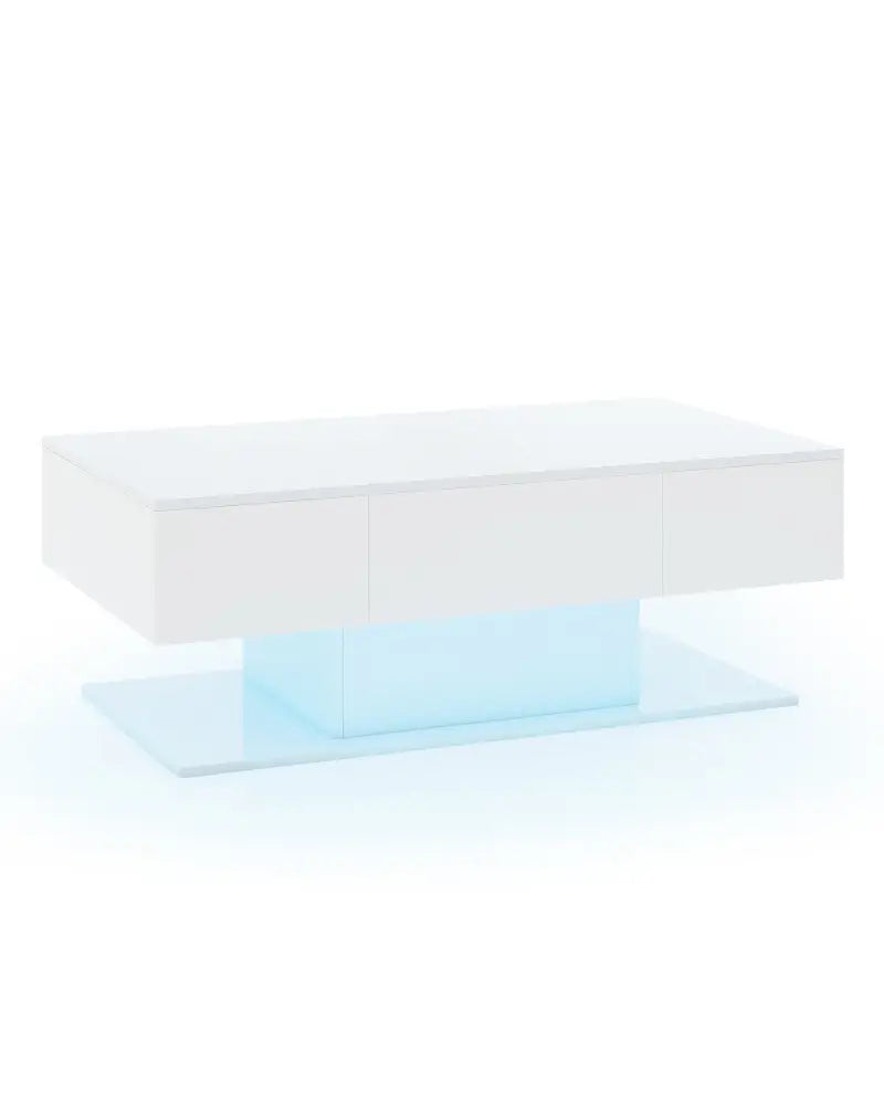 Modern LED Coffee Table with 20 Color LED Lights and 2 Storage Drawers-White - White - Coffee Tables