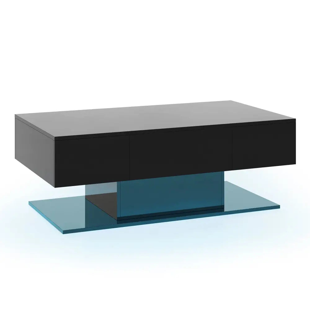 Modern LED Coffee Table with 20 Color LED Lights and 2 Storage Drawers-Black - Black - Coffee Tables