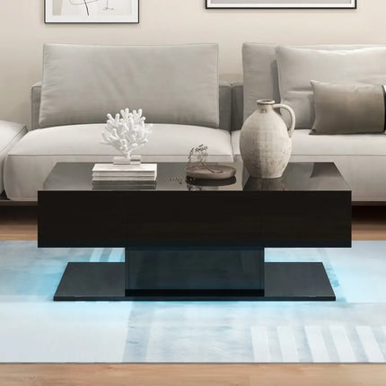 Modern LED Coffee Table with 20 Color LED Lights and 2 Storage Drawers-Black - Black - Coffee Tables