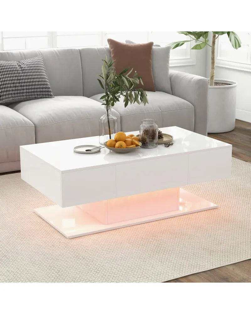 Modern LED Coffee Table with 20 Color LED Lights and 2 Storage Drawers-White - White - Coffee Tables