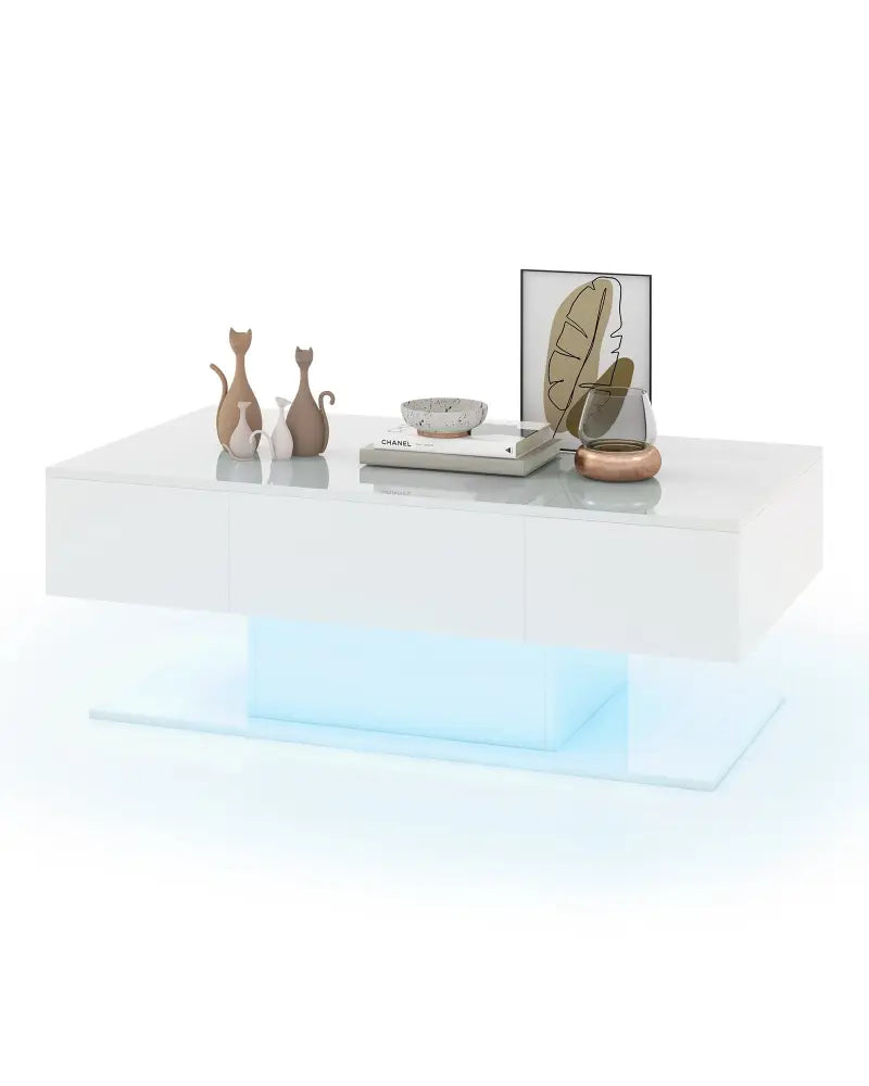Modern LED Coffee Table with 20 Color LED Lights and 2 Storage Drawers-White - White - Coffee Tables