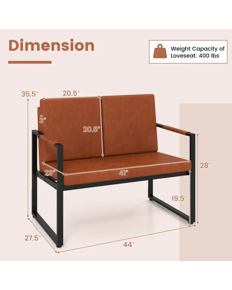 Modern Loveseat Sofa 2 Seater Small Couch-Brown - Sofas & Loveseats