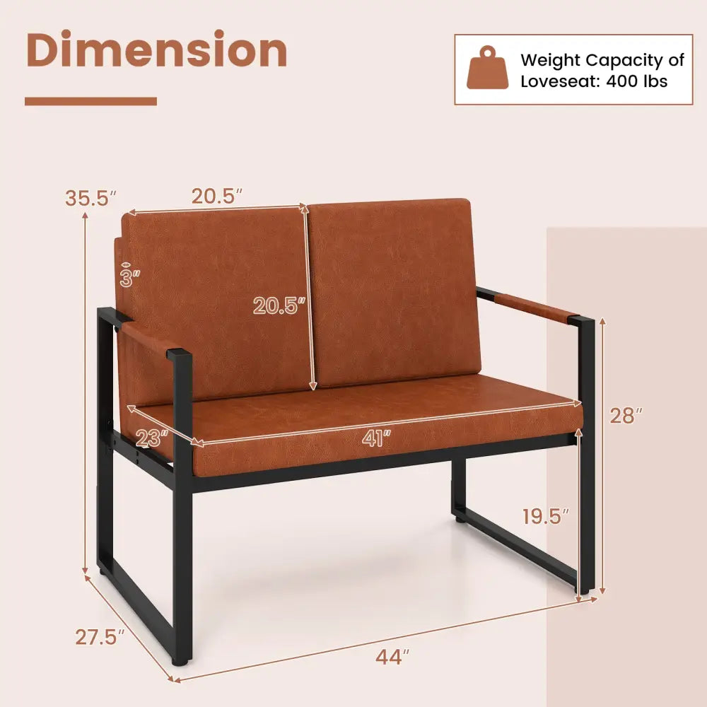 Modern Loveseat Sofa 2 Seater Small Couch-Brown - Sofas & Loveseats