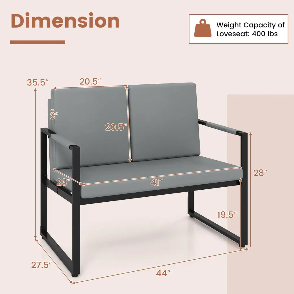 Modern Loveseat Sofa 2 Seater Small Couch-Gray - Black & Gray - Sofas & Loveseats