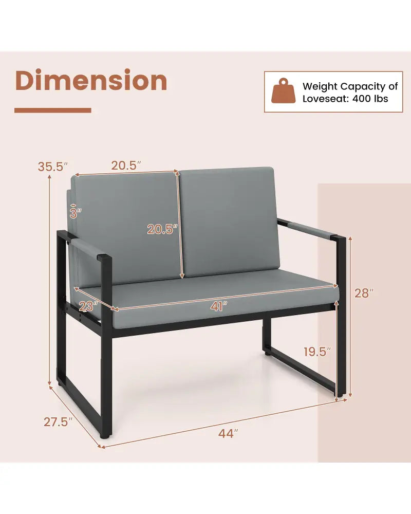 Modern Loveseat Sofa 2 Seater Small Couch-Gray - Black & Gray - Sofas & Loveseats