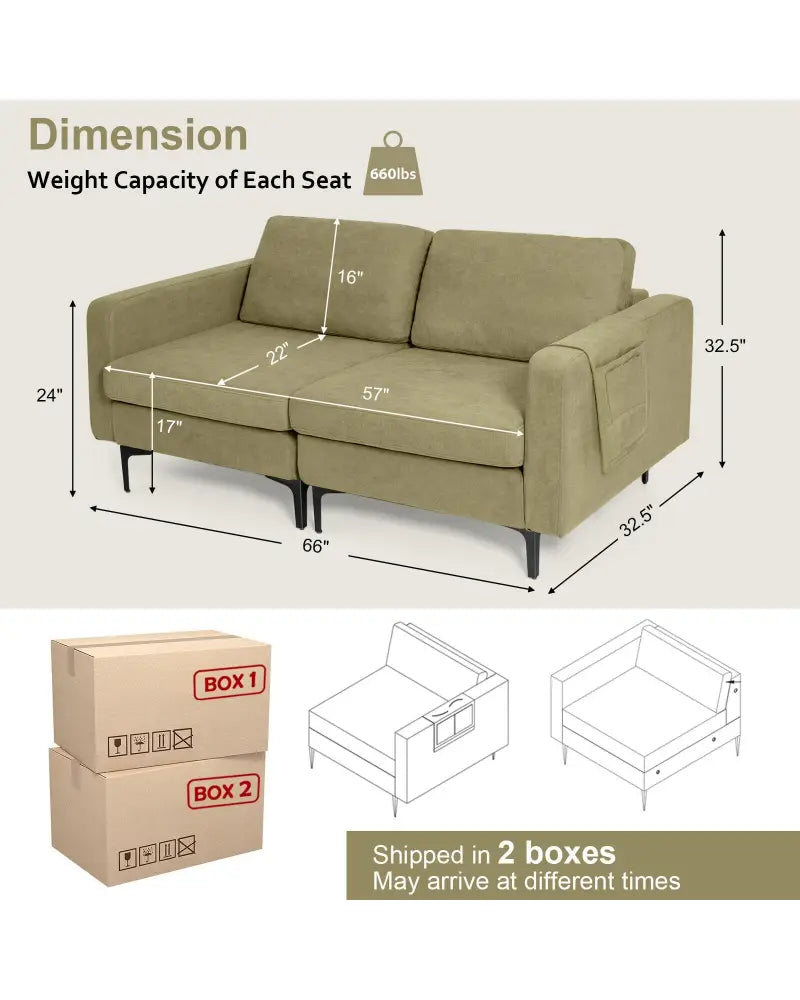 Modern Loveseat Sofa Couch with Side Storage Pocket and Sponged Padded Seat Cushions-Green - Green - Sofas & Loveseats