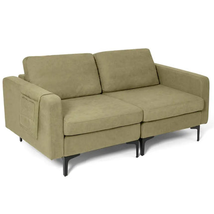 Modern Loveseat Sofa Couch with Side Storage Pocket and Sponged Padded Seat Cushions-Green - Green - Sofas & Loveseats