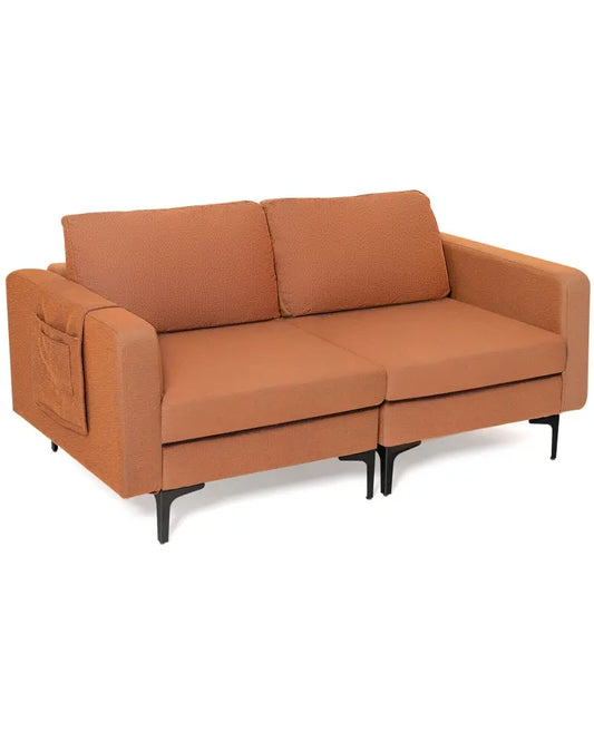 Modern Loveseat Sofa Couch with Side Storage Pocket and Sponged Padded Seat Cushions-Orange - Orange - Sofas & Loveseats