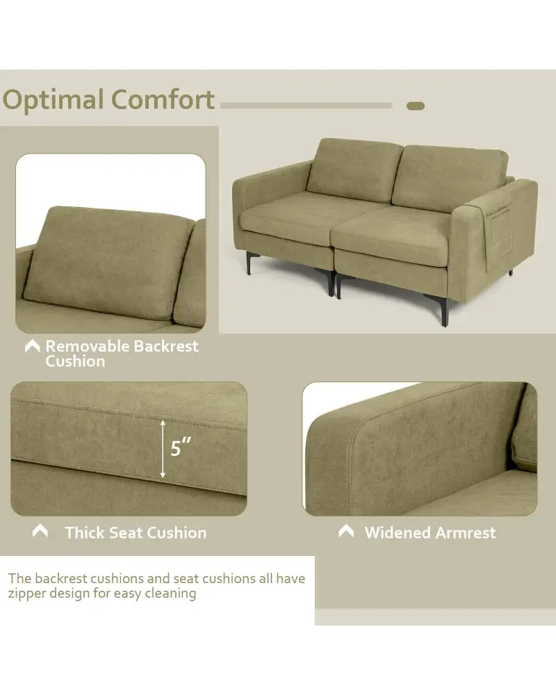 Modern Loveseat Sofa Couch with Side Storage Pocket and Sponged Padded Seat Cushions-Green - Green - Sofas & Loveseats
