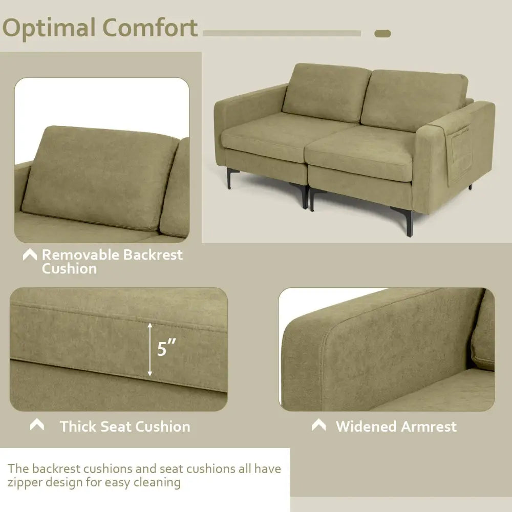 Modern Loveseat Sofa Couch with Side Storage Pocket and Sponged Padded Seat Cushions-Green - Green - Sofas & Loveseats