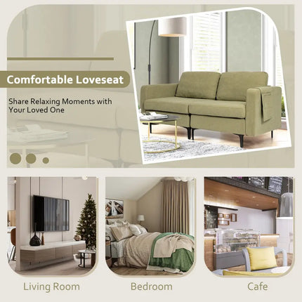 Modern Loveseat Sofa Couch with Side Storage Pocket and Sponged Padded Seat Cushions-Green - Green - Sofas & Loveseats