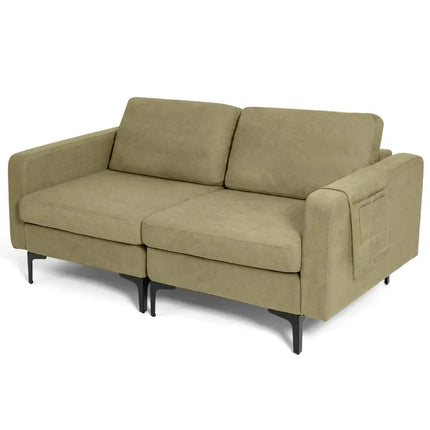 Modern Loveseat Sofa Couch with Side Storage Pocket and Sponged Padded Seat Cushions-Green - Green - Sofas & Loveseats