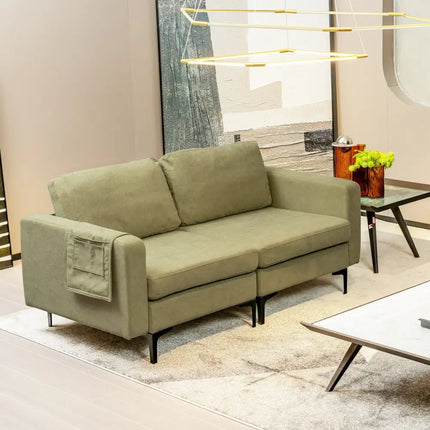 Modern Loveseat Sofa Couch with Side Storage Pocket and Sponged Padded Seat Cushions-Green - Green - Sofas & Loveseats