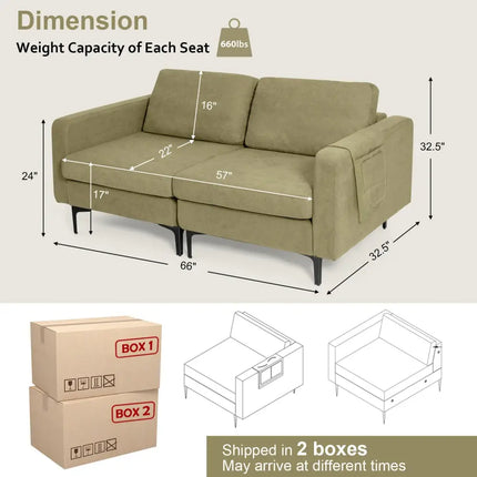 Modern Loveseat Sofa Couch with Side Storage Pocket and Sponged Padded Seat Cushions-Green - Green - Sofas & Loveseats