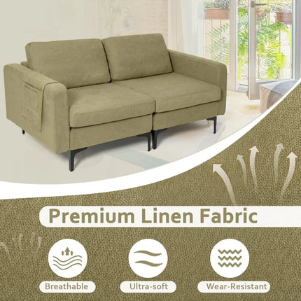Modern Loveseat Sofa Couch with Side Storage Pocket and Sponged Padded Seat Cushions-Green - Green - Sofas & Loveseats