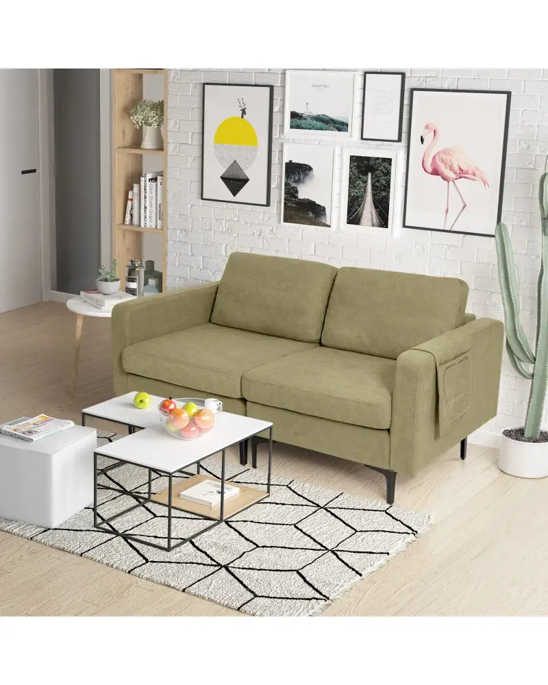 Modern Loveseat Sofa Couch with Side Storage Pocket and Sponged Padded Seat Cushions-Green - Green - Sofas & Loveseats