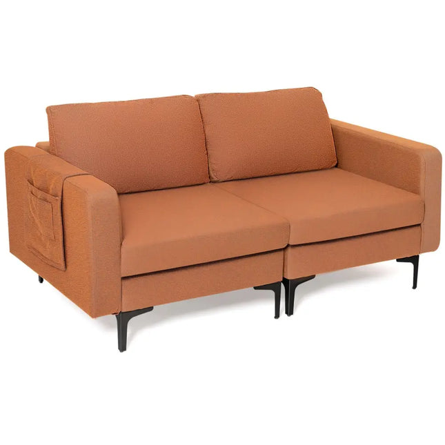 Modern Loveseat Sofa Couch with Side Storage Pocket and Sponged Padded Seat Cushions-Orange - Orange - Sofas & Loveseats