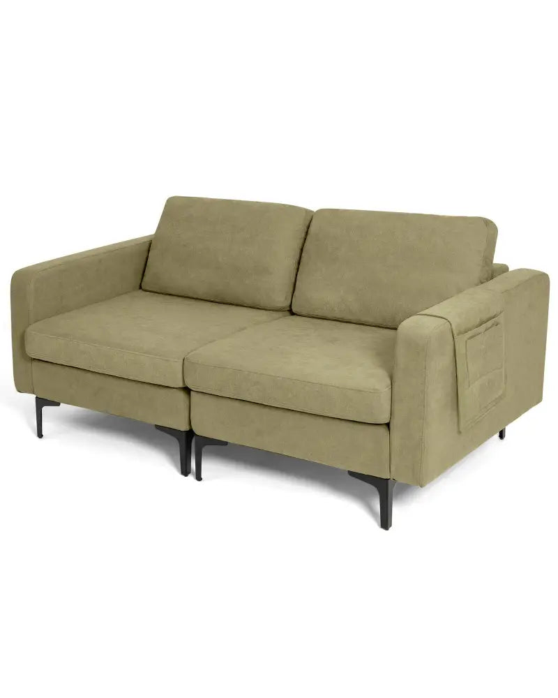 Modern Loveseat Sofa Couch with Side Storage Pocket and Sponged Padded Seat Cushions-Green - Green - Sofas & Loveseats