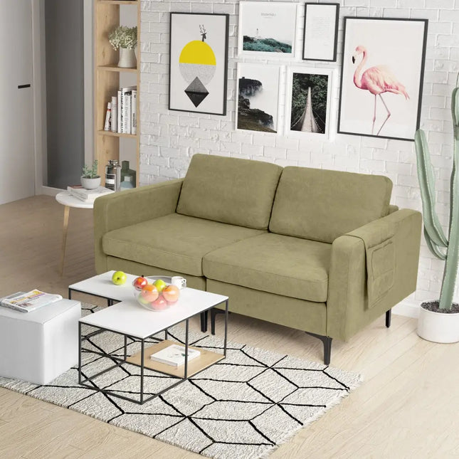 Modern Loveseat Sofa Couch with Side Storage Pocket and Sponged Padded Seat Cushions-Green - Green - Sofas & Loveseats
