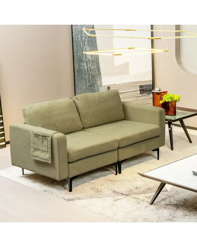 Modern Loveseat Sofa Couch with Side Storage Pocket and Sponged Padded Seat Cushions-Green - Green - Sofas & Loveseats
