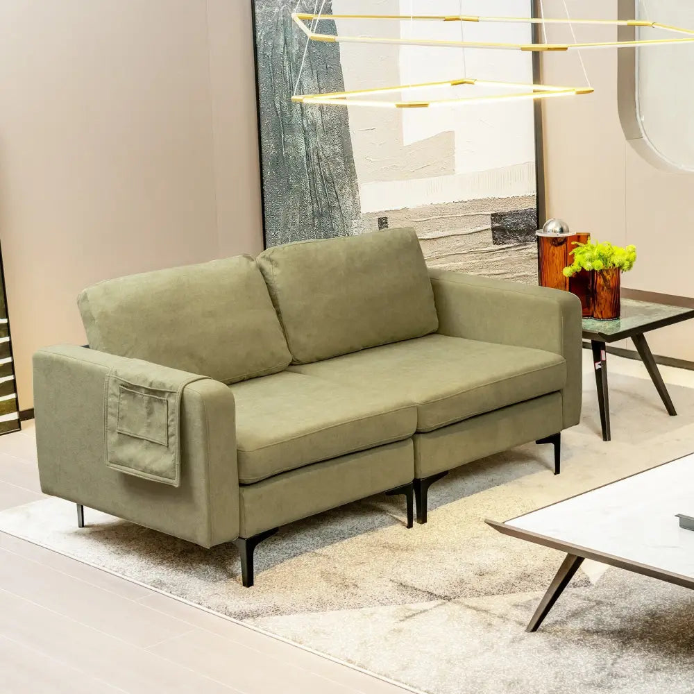 Modern Loveseat Sofa Couch with Side Storage Pocket and Sponged Padded Seat Cushions-Green - Green - Sofas & Loveseats