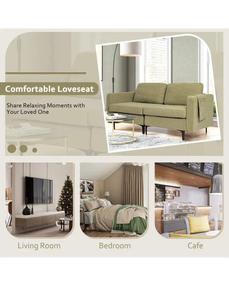 Modern Loveseat Sofa Couch with Side Storage Pocket and Sponged Padded Seat Cushions-Green - Green - Sofas & Loveseats